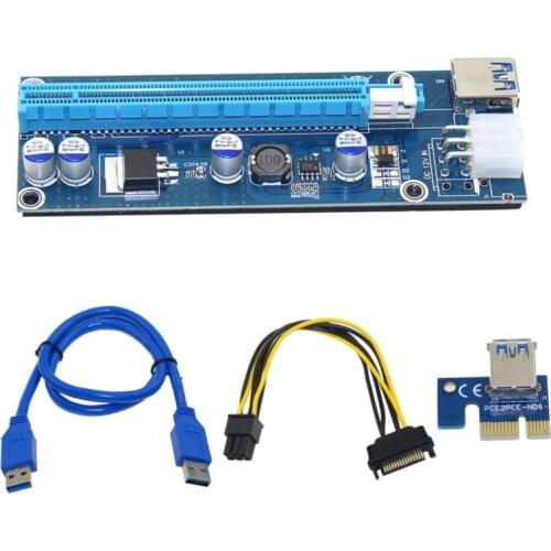 10pcs 006C Blue 1x to 16x PCI Express Riser Card PCI-E Extender 60cm USB 3.0 Cable SATA to 6Pin Power for BTC Miner Raiser Card