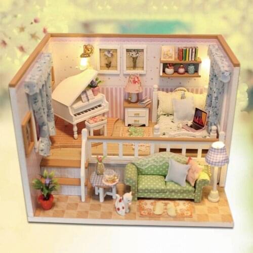 3D Wooden Craft Doll House Furniture DIY Miniature Dust Cover Dollhouse Toy Puzzle Handmade Model Adults Furniture Toys