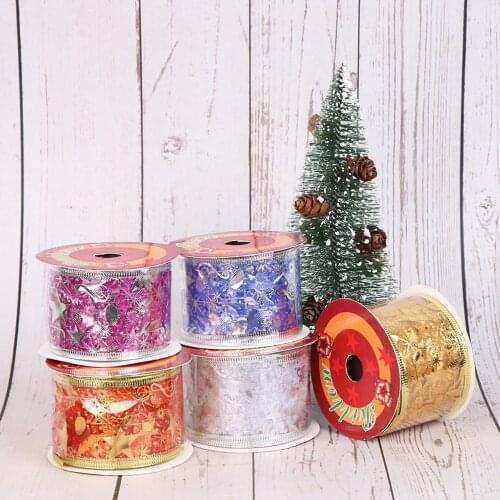 9M Hot Stamping Note Christmas Ribbon Five-pointed Star Print Christmas Tree Party Decoration Christmas Gift Wrapping Ribbon