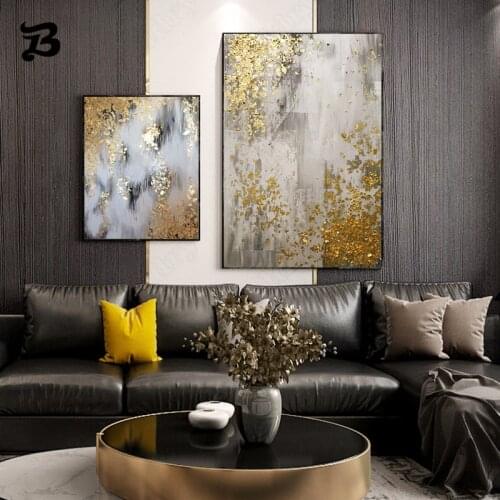 Abstract Yellow Art Painting Wall Art Modern Handmade Image Golden Tree Abstract Gold Leaf for Living Room Home Wall Decoration