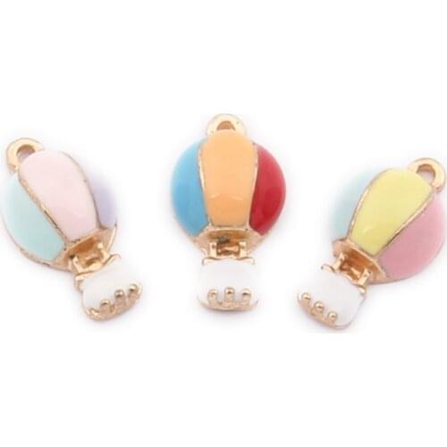 Free Shipping 80pcs 10*18MM Colorful Stripes Style Enamel Alloy Charms Kawaii Cute hot air balloon Shape Fashion Earring Pendant