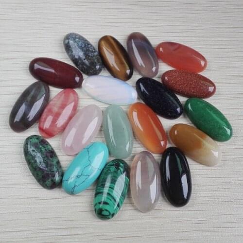 Free shipping mixed Nature Stone beads oval cab cabochons Assorted Beads for jewelry beads15x30mm 20pcs/lot
