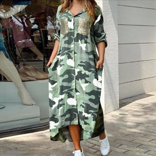Camouflage Print Women Blouses Long Casual Elegant Maxi Pocket Skirt Shirt Cardigan Tops Kobiety Bluzki Blusas Mujer De Moda
