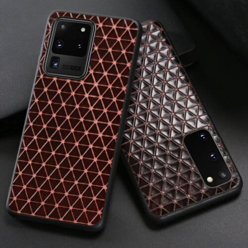 Original Leather Phone Case For Samsung Galaxy A71 A70 A51 A50 S10 S20 ultra Note 10 Plus Case Grid Texture Cowhide Back cover