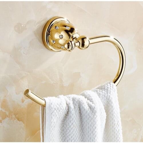 Towel Rings Solid Brass Gold Towel Holder, Bath Shelf Towel Rack Hangers Luxury Bathroom Accessories Wall Mounted Towel holder