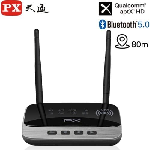 PX NFC aptX-HD Bluetooth 5.0 home stereo transmitter receiver wireless audio adapter for TV optical/headphone/PC low latency