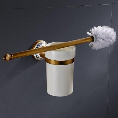 Dongtai water heating factory supplies antique copper toilet pendant European Rural hand drawn ceramic seat toilet brush