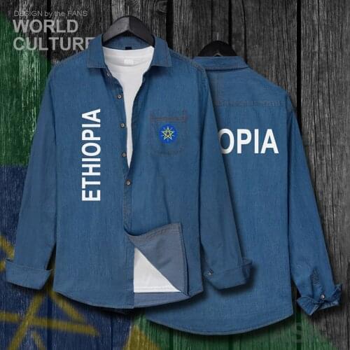 Ethiopia Ethiopian Horn of Africa ETH ET Men Jacket Flags Clothes Autumn Turn-down Collar Jeans Shirt Long Sleeve Cowboy Coat 20