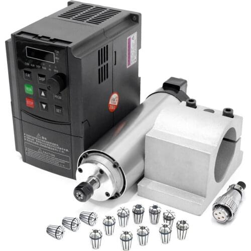 0.33Nm 24000rpm 0.8KW Water Cooled Spindle Motor 65*188mm & 1.5KW VFD/ Interver & 14pcs ER11 Collects (1-7mm) For CNC Router