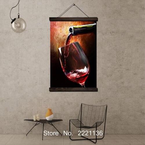 Pour red wine into the cup Scroll Painting HD Wall Art Hanging Canvas Painting HD Printed Pictures for Living Room Decoration