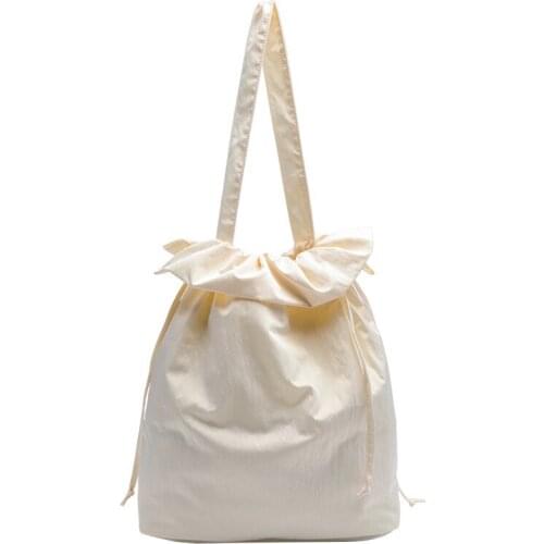 Korean Literature Nylon Bucket Bag Net Red Small Fresh Fold Handbag Simple Large Capacity Drawstring One Shoulder Womens Bag