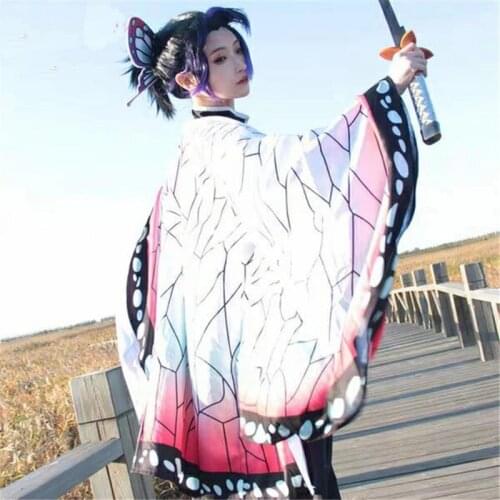 Anime Demon Slayer Cosplay Costumes Men Women Kimono Uniform Kochou Shinobu Cosplay Halloween Christmas Party Costume Full Set