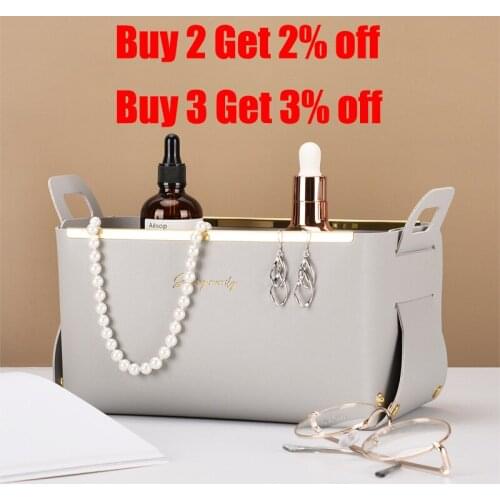 Nordic style Leather storage basket with handle leather storage box porch dressing table desktop finishing cosmetic snack tray