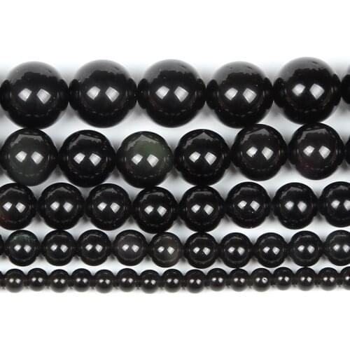Natural Stone Smooth Black Obsidian Charm Round Loose Beads For Jewelry Making Needlework Bracelet Diy Strand 6 8 10 12 MM