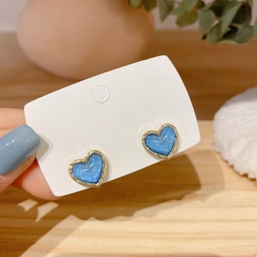 Small Cute Resin Heart Stud Earrings for Women Girls Korean Simple Blue Earrings Wedding Party Fashion Jewelry Wholesale Gift