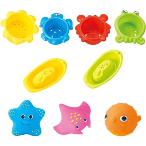 Cute Baby Bath Toys Floating Bath Toys Baby Bath Toys with 3 Sea Animals with Water Jets 2 Bath Boats 4 Stackable Cups 69HE