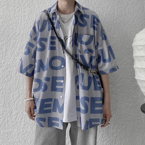 Mens Shirt English Full Print Short Sleeve Printing Prevent Bask In Coat Loose College Couples Fashion Trend Leisure