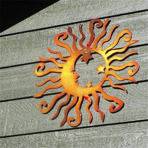 LBER Outdoor Wall Decor Sculpture Sun Moon And Stars Metal Wall Art Outside Wall Decor For Indoor Home Garden Decoration 25Cm