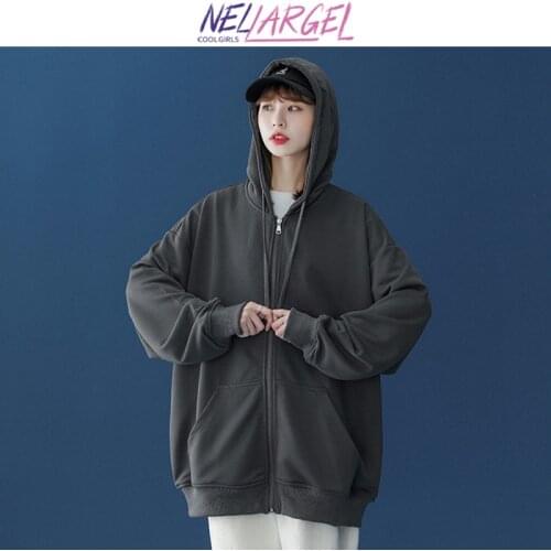 NELLARGEL Women Y2k Harajuku Japanese Streetwear Cardigan 2021 Female Winter Korean Fashion Hoodies Girl Hooded Baggy Sweatshirt