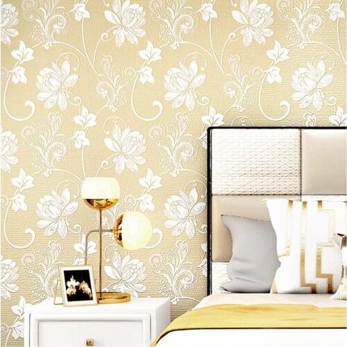 Non Woven Wallpaper 3D Embossed Bedroom Wall Covering Modern Pink Floral Wallpaper Romatic Blue Flower Wall Paper