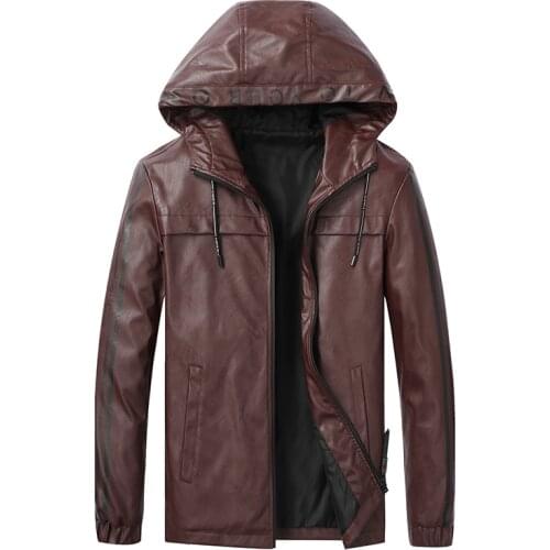 New Style Spring Autumn Hooded Leather Jacket for Men