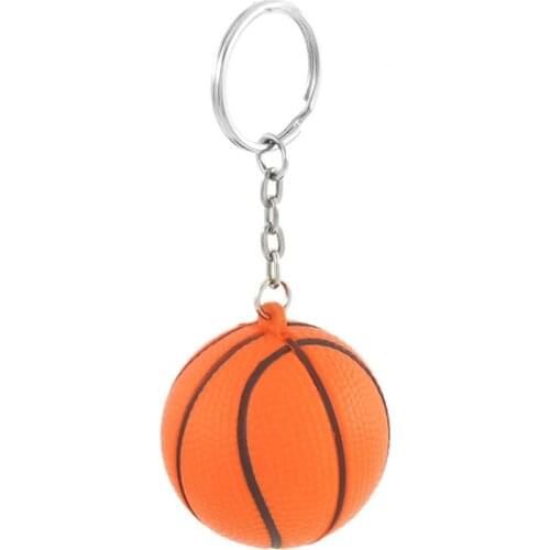 Orange Black Basketball Shape Sport Stress Ball Link Chain Key Ring