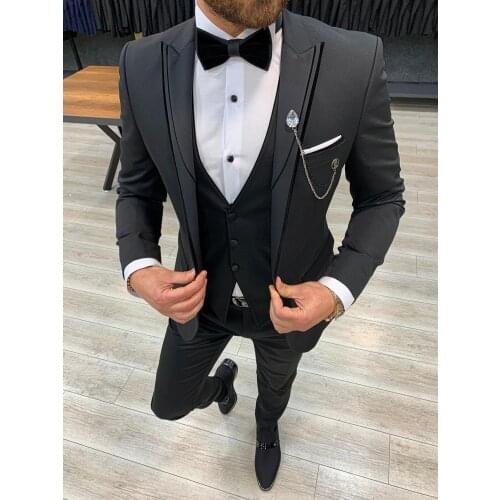 PAREZ Siyah Slim Fit Kırlangıç Yaka Erkek Smokin Damatlık