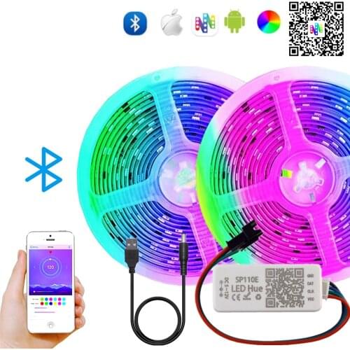 Bluetooth WS2812B LED Strip Addressable Pixel Light With USB SP110E Smart Controller WS2812 Dream Color Lamp 1m/2m/3m/4m/5m DC5V