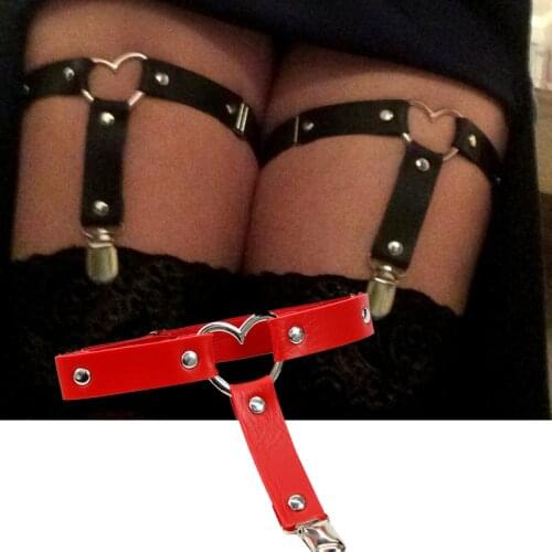 Women Punk Gothic PU Leather Thigh Garter Heart Buckle Belt Cosplay Leg Thigh Ring Fashion Night Bar Body Jewelry Accessories