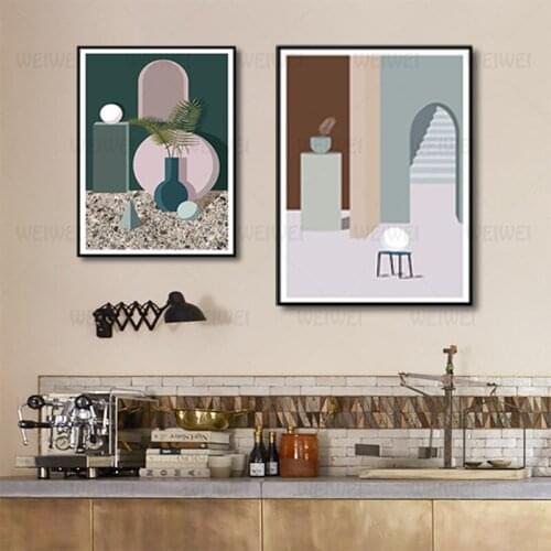 Poster Nordic Minimalist Style Geometric Pattern Vase Bedroom Home Decorative Painting Canvas Painting Wall Art Hd Print