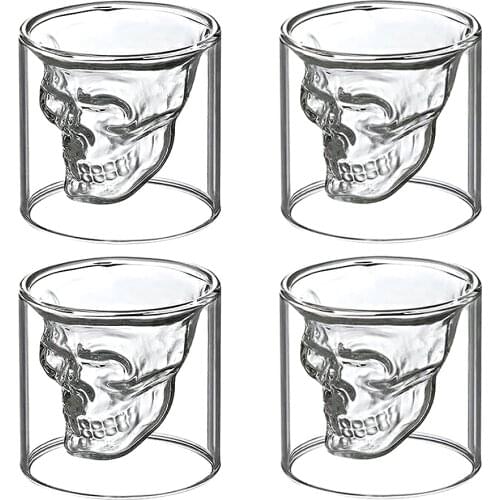 4pcs 25/75/150/250ml Transparent Double Layer Design Skull Whiskey Glass Coffee Vodka Wine Mug Glass Beer Cups Walled glassware
