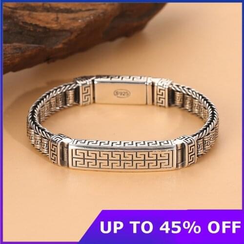 Real 100% 925 Sterling Silver Personality Trend Rotatable Back Pattern 2021 Fashion Man Bracelet Vintage Jewelry New Arrivals