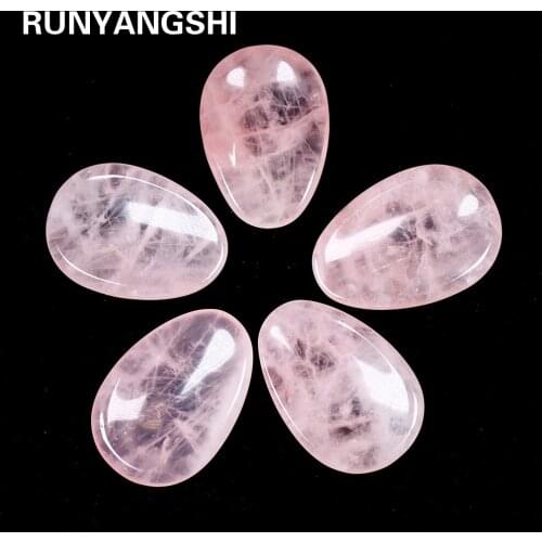 Runyangshi 1PC Natural Rose Quartz Thumb massage stone Gemstone Crafts Wood Magic Stone Ornament Gifts