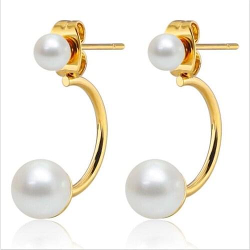 DE15 Titanium With Pearls Earrings For Girls Women 316l Stainless Steel Earring IP Plating No Fade Allergy Free