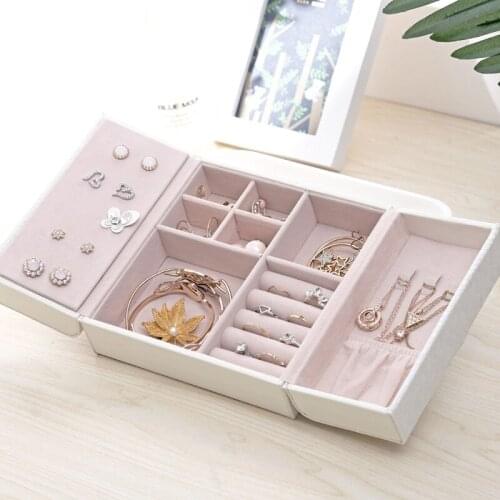 Double-Open Jewelry Box Korean Style Bracelet Ornament Ear Stud Necklace Ring Jewelry Box PU Leather Organizer Women Gift