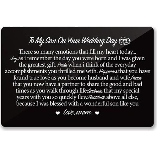 Son Wedding Gift from Parents Mom, to My Son on Wedding Day Engraved Wallet Card Inserts Wedding Gift (Black) DIY Custom