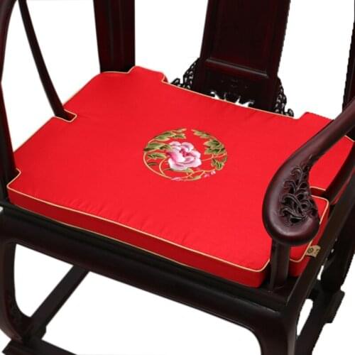 Custom Comfort Concave Armchair Cushion Dining Chair Gap Seat Pad Embroidery Flower Chinese Silk Satin Anti-slip Mat Home Decor