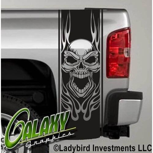For Universal 1Set/2Pcs Tribal Skull & Flames Truck Bed Decal x2 - Ram Chevy Ford Stickers
