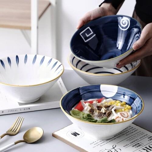 Japanese 8 inches ceramic ramen bowl kitchen Tableware household Soup mixing rice cereal bowl set cute fruit salad Bowls