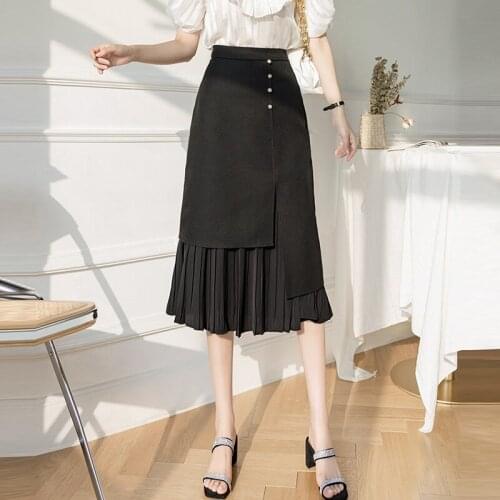 Office Lady Elegant A-line Long Skirts New Arrival 2021 Autumn Fashion Korean Style Ruffles High Waist Women Pleated Skirt W435