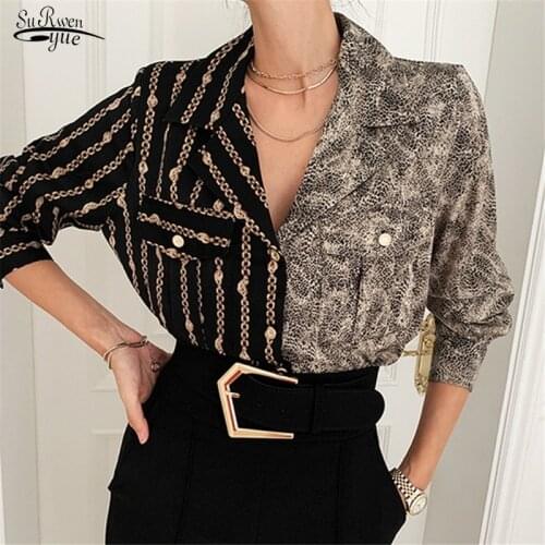 2021 New Elegant Plus Size Ladies Patchwork Chiffon Blouse Office Lady Button Up Turn Down Collar Shirt Women Blouse Femme 15891