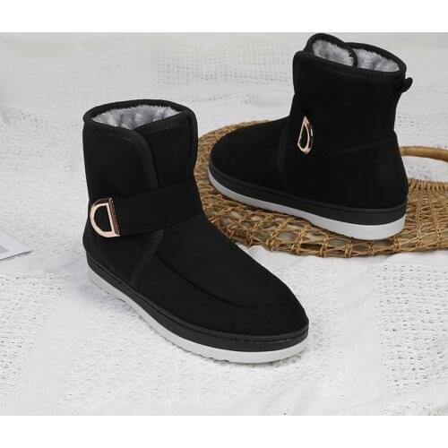 ZJVI 2021 Woman Ankle Snow Boots Women Womens Flat Shoes Ladies Round Toe Flats Fashion Platform Winter Autumn Buckle Warm Plush