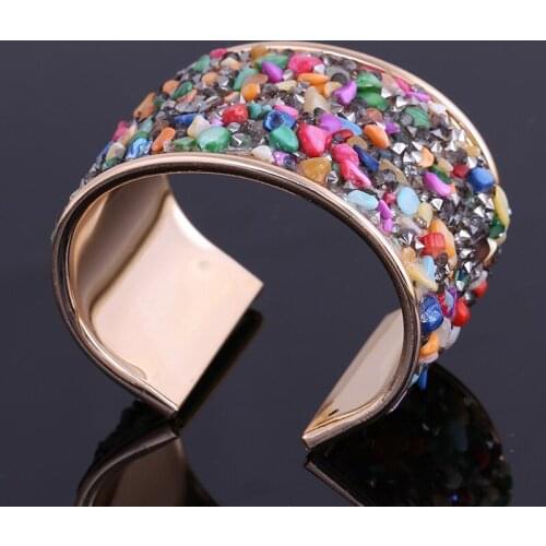 Women 4.5cm Width Surface Bracelet Bangle Natural Stones And Rhinestoens Bracelet Women 6 colors Wristband Bangle Jewelry