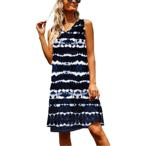 2021 New Sundress Women Sleeveless Beach Dress Fashion Stripe Element Printed Dress Summer Lady Sexy Sling Dress Casual Vestidos