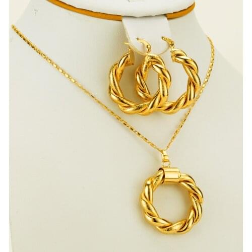 Dubai gold Jewelry African sets Gold Color jewellery Ethiopian necklace & earrings for Israel/Sudan/ Arab/middle east women Gift