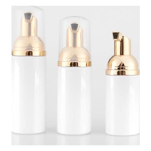10pcs/lot Empty 30ml/60ml cosmetic facial Cleanser wash cream Plastic pet white liquid soap Foam bottle with golden foamer pump