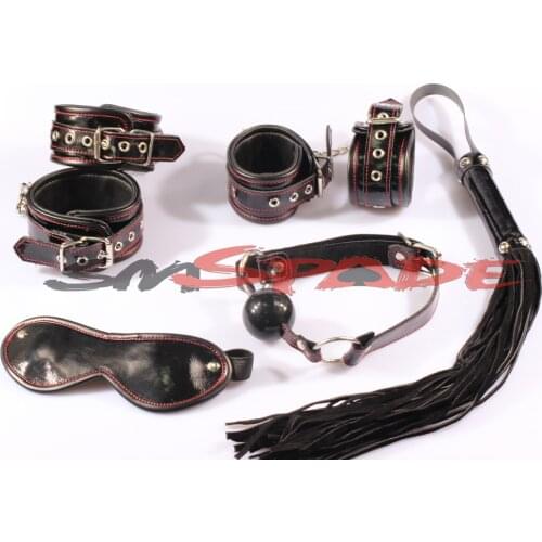 100% real leather bondage kit sex toys adult sex product for couples sex game bedroom restraint kit handcuffs whip gag