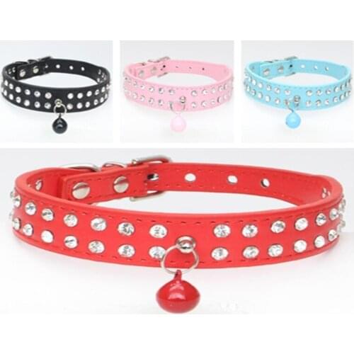 100pcs/lot Fast shipping 2 Rows Bling Rhinestone Puppy Pet Dog Collar With Nice belles 4 colors