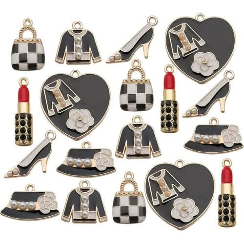 18Pcs/Lot Rhinestone Alloy pendant lipstick powder pan earrings necklace pendant Drop Oil Button For Diy Jewelry Accessories