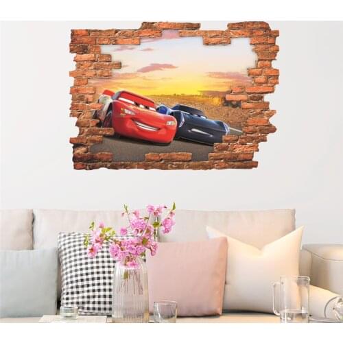 3d cartoon lightning mcqueen through wall decals kids rooms home decor disney cars wall stickers pvc mural art diy posters